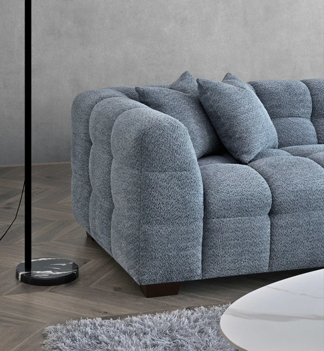 Aluxo Daito Iron Blue Boucle Bubble Corner Sofa | 5 Seater